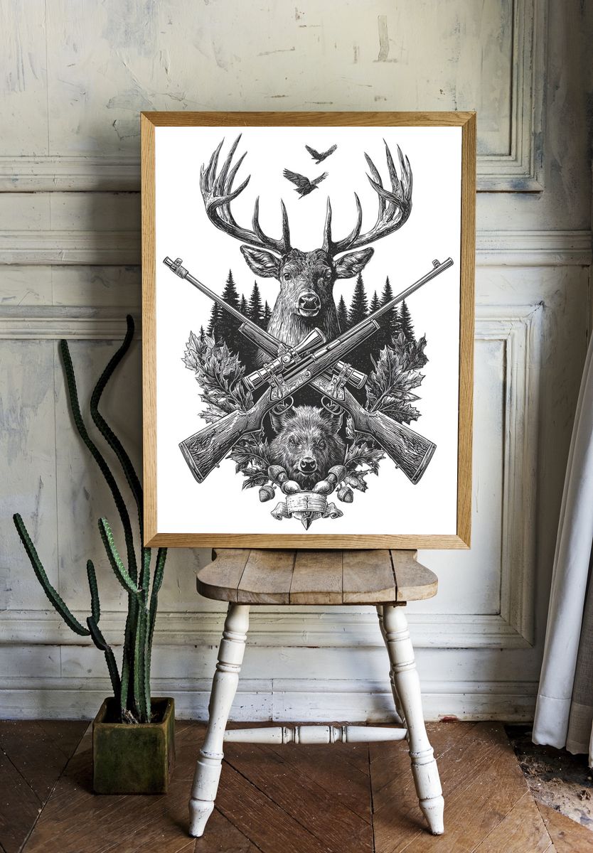 Hunting Trophy Ink Poster. room preview