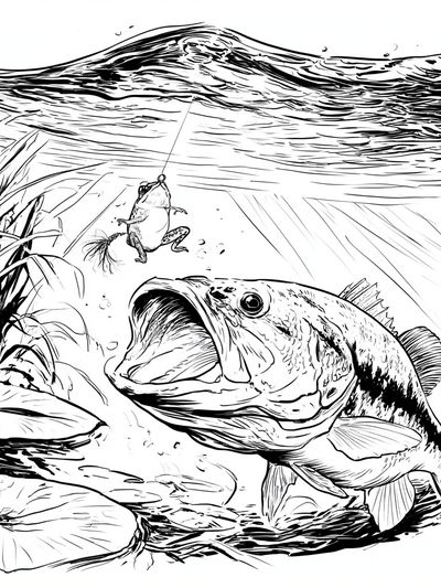 Bass and Frog Fishing Illustration Poster. poster