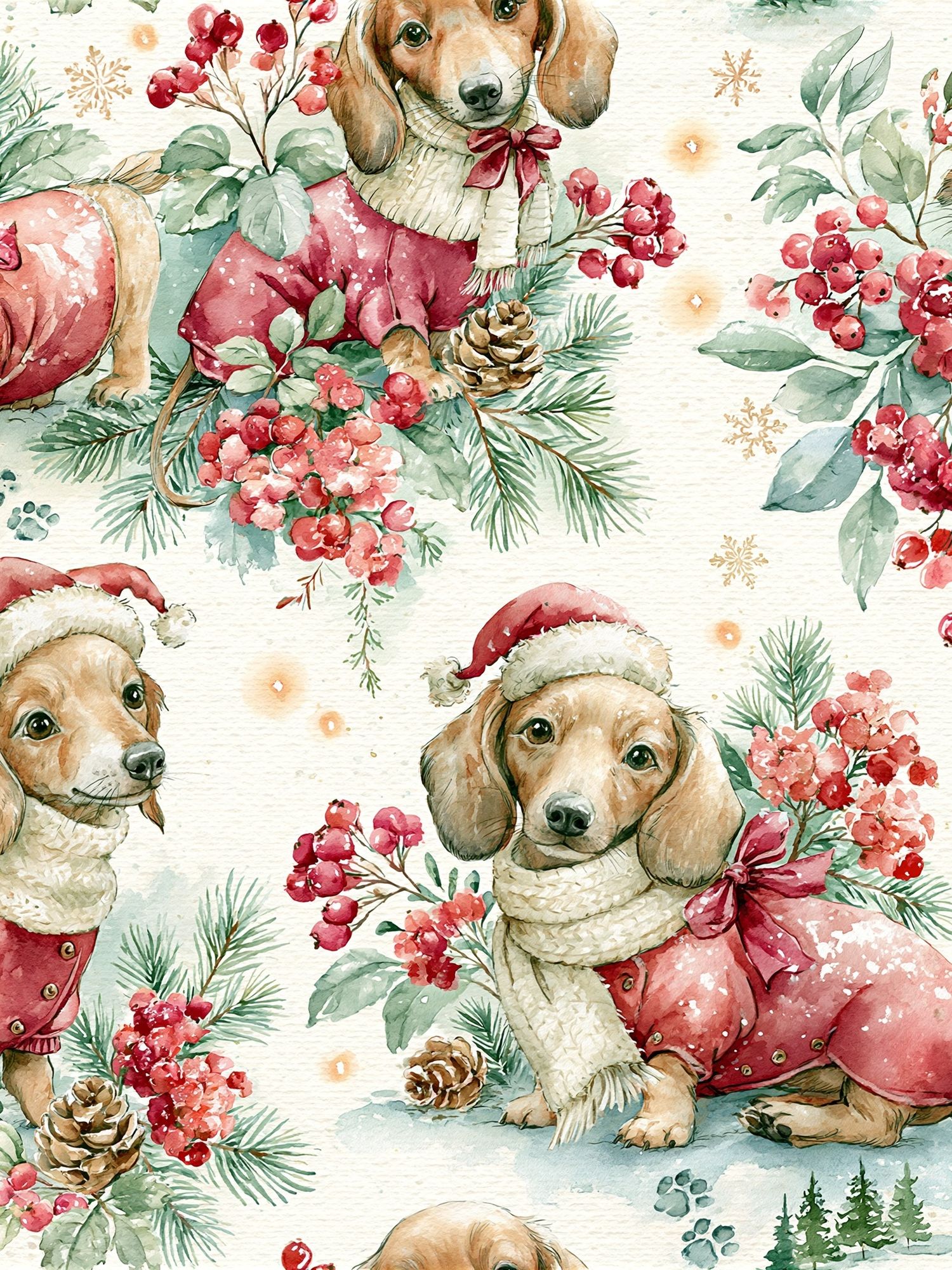 Christmas Dachshund Watercolor Print. poster detail