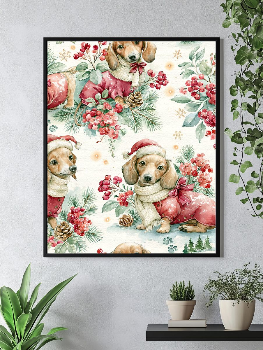 Christmas Dachshund Watercolor Print. — room view 4