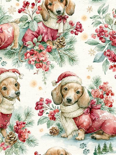 Christmas Dachshund Watercolor Print. poster