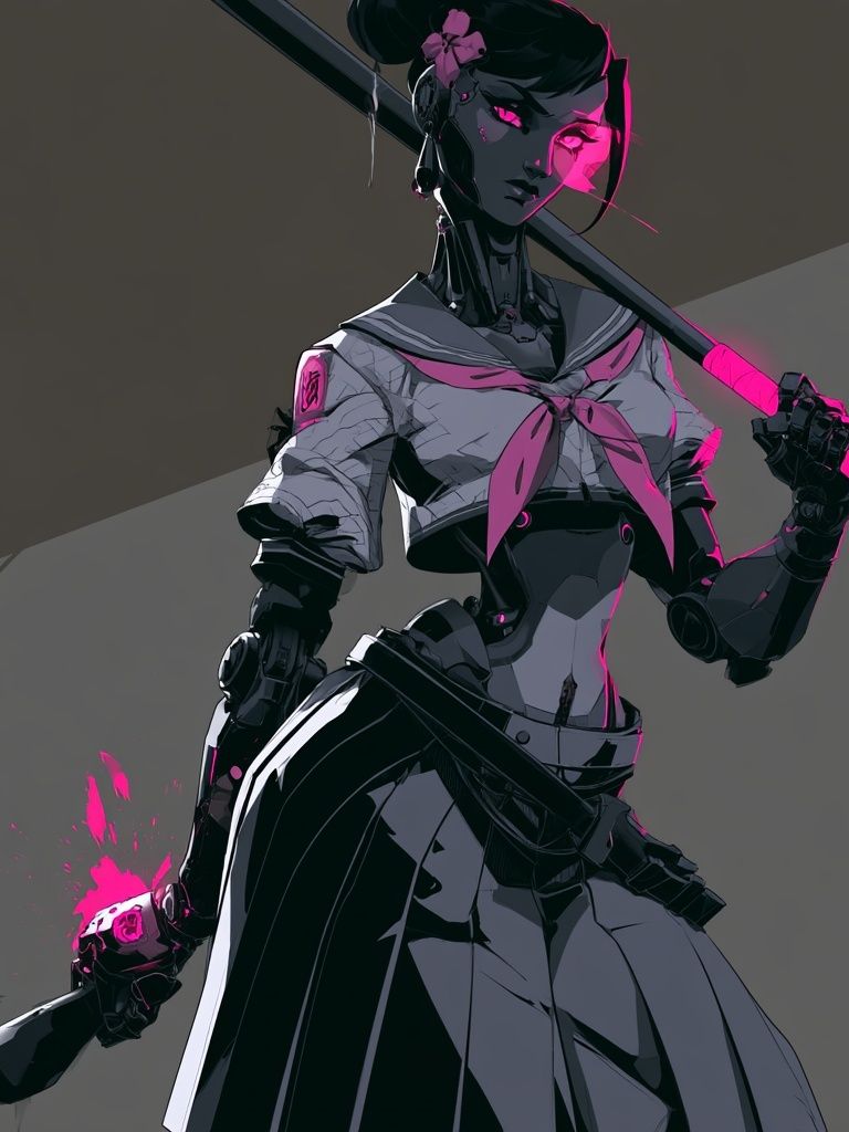 Cyberpunk Schoolgirl Warrior Print. poster — anime art