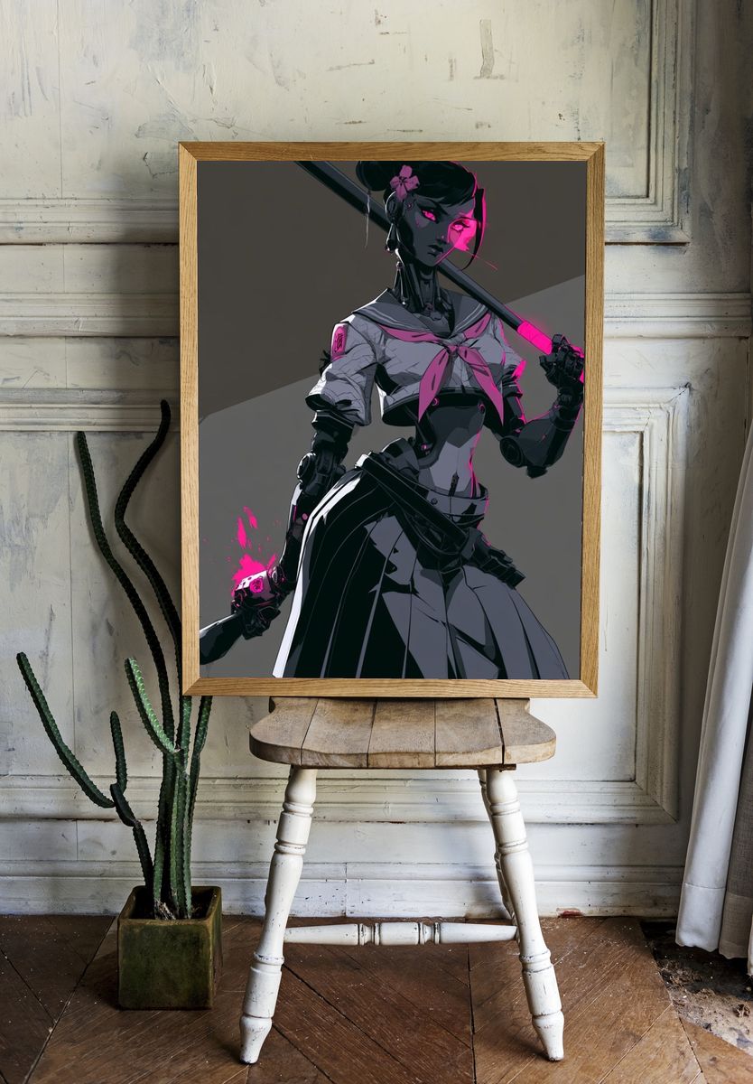 Cyberpunk Schoolgirl Warrior Print. — room view 1