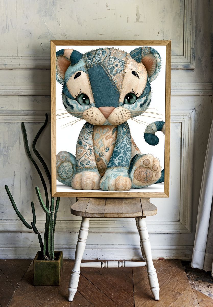 Patchwork Kitten Illustration Poster. — room view 1