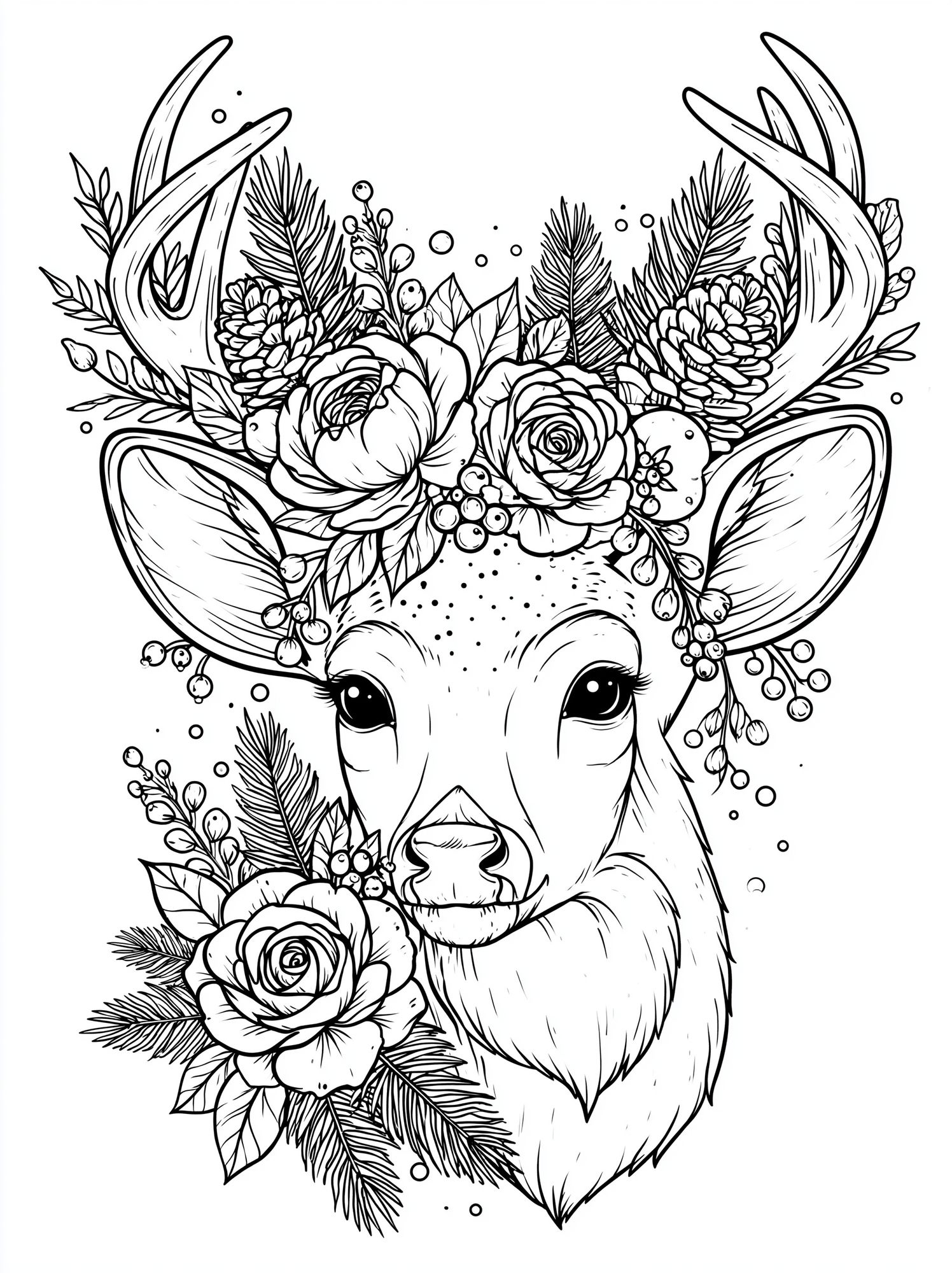Floral Deer Line Art Poster. poster — animals art