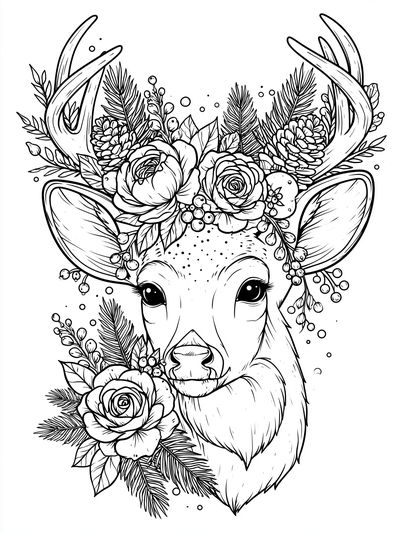 Floral Deer Line Art Poster.