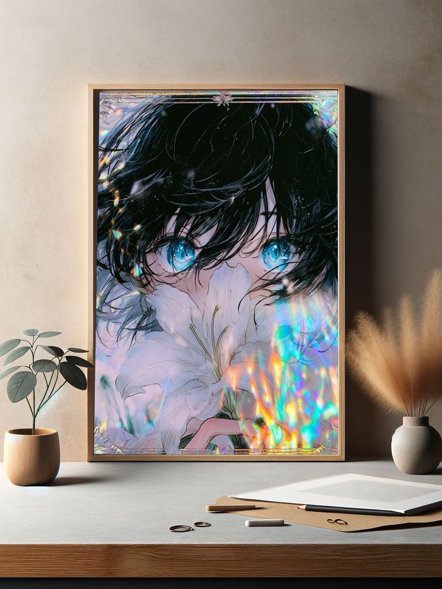 Blue-Eyed Anime Lily Poster. — room view 2