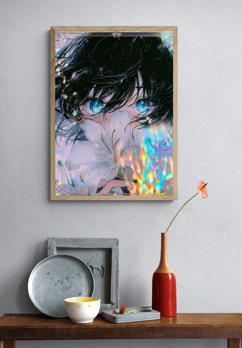 Blue-Eyed Anime Lily Poster. — room view 3