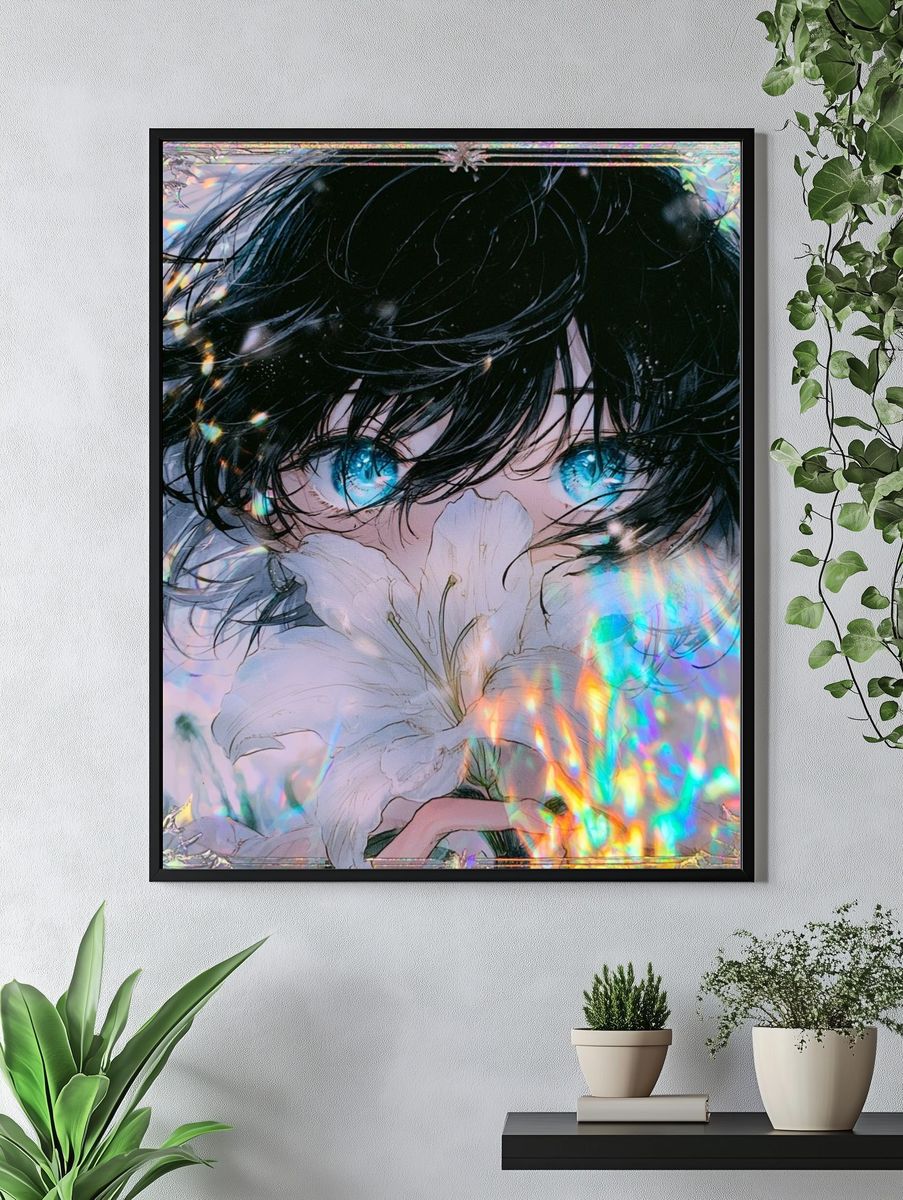 Blue-Eyed Anime Lily Poster. — room view 4
