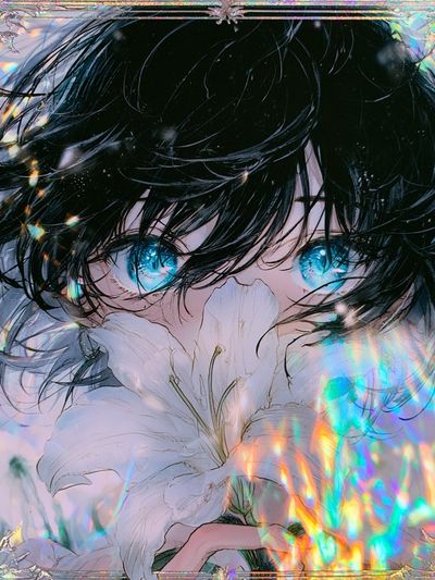 Blue-Eyed Anime Lily Poster. poster