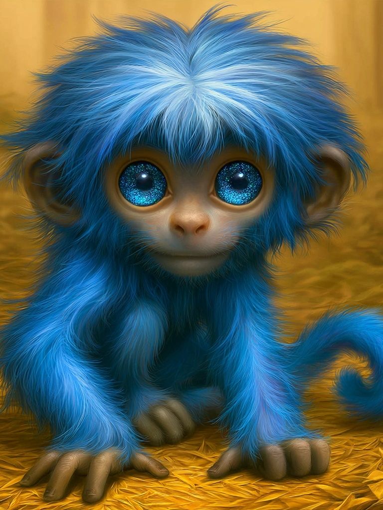 Blue Baby Monkey Illustration Poster. poster detail