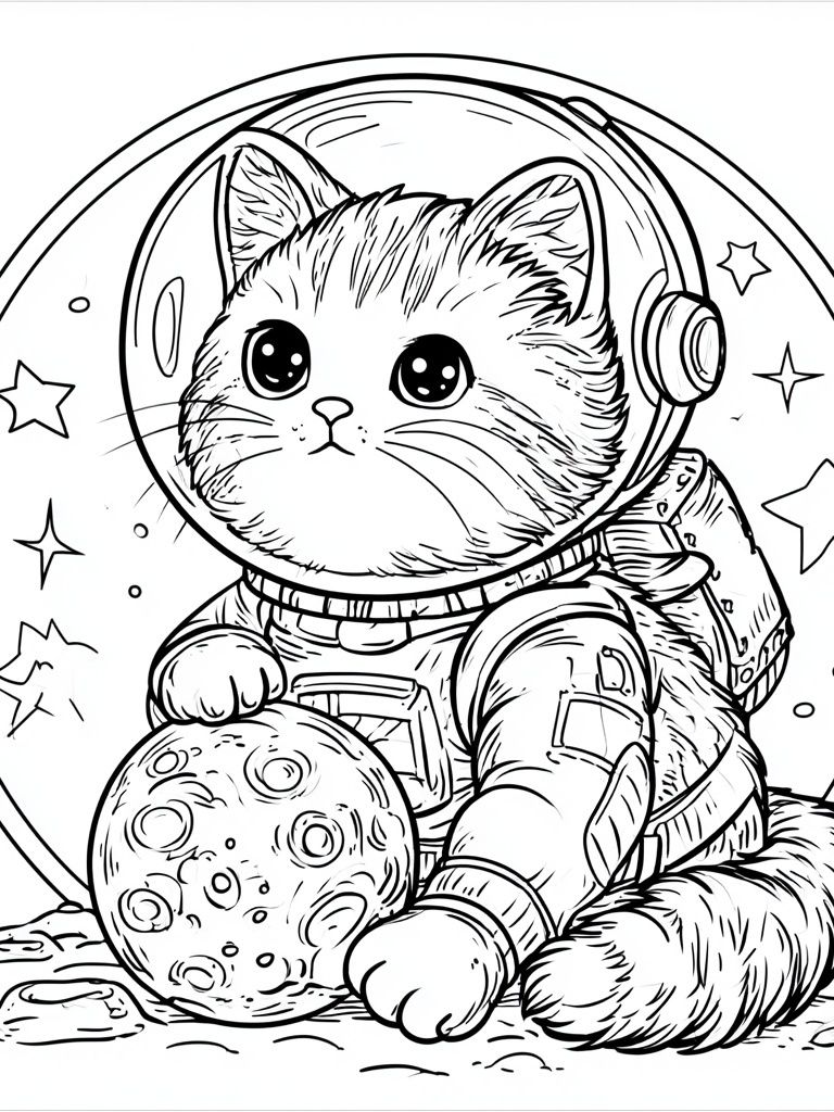 Astronaut Cat Coloring Poster. poster detail