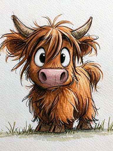 Cute Highland Cow Watercolor Poster. poster detail