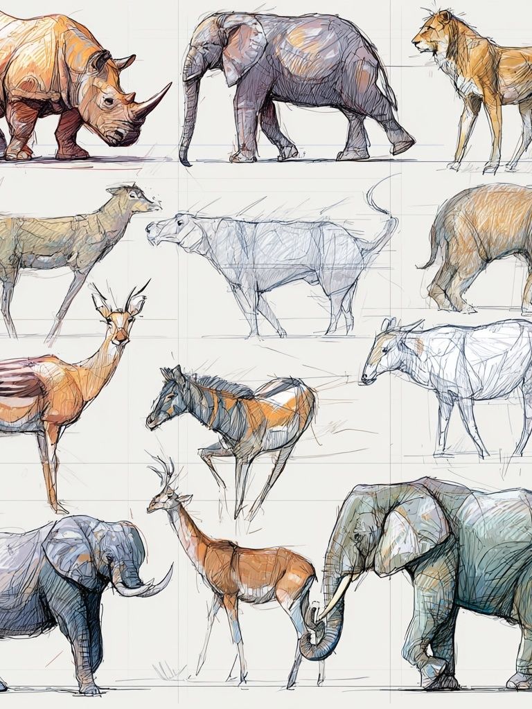 Safari Animal Sketch Poster. poster detail