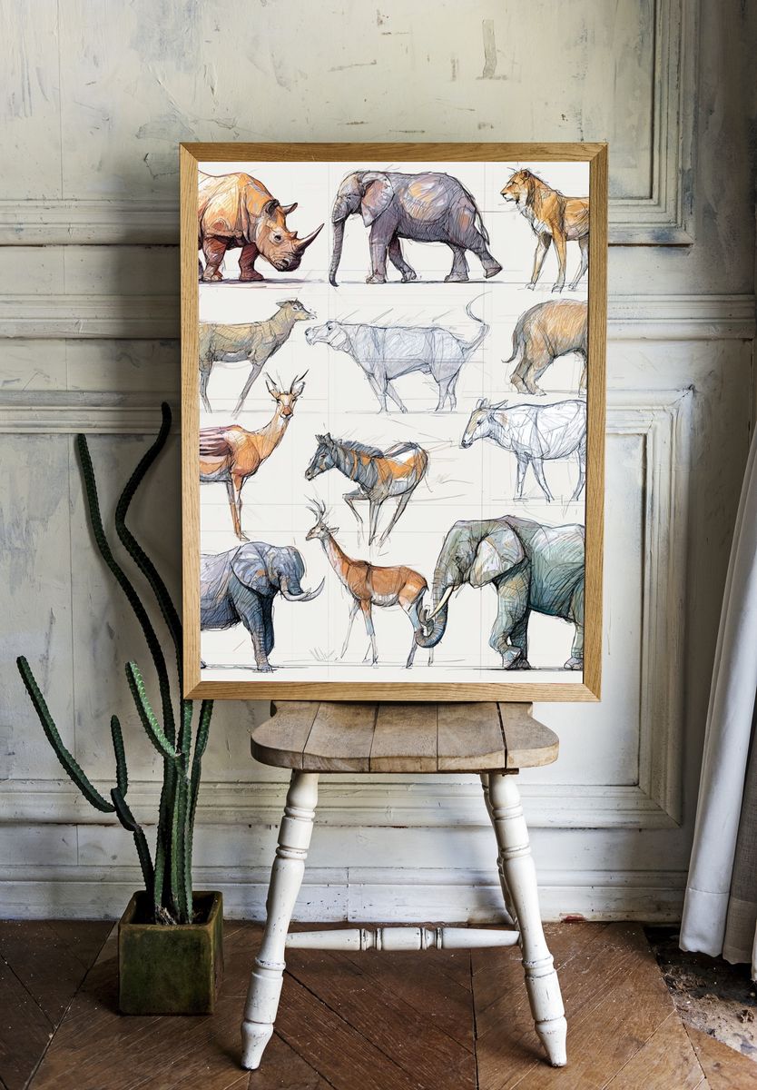 Safari Animal Sketch Poster room preview