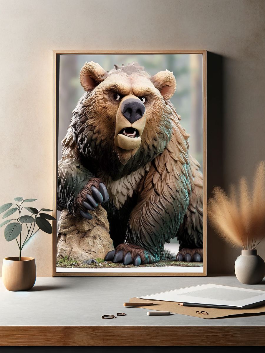Grizzly Bear Sculpture Poster. — room view 2