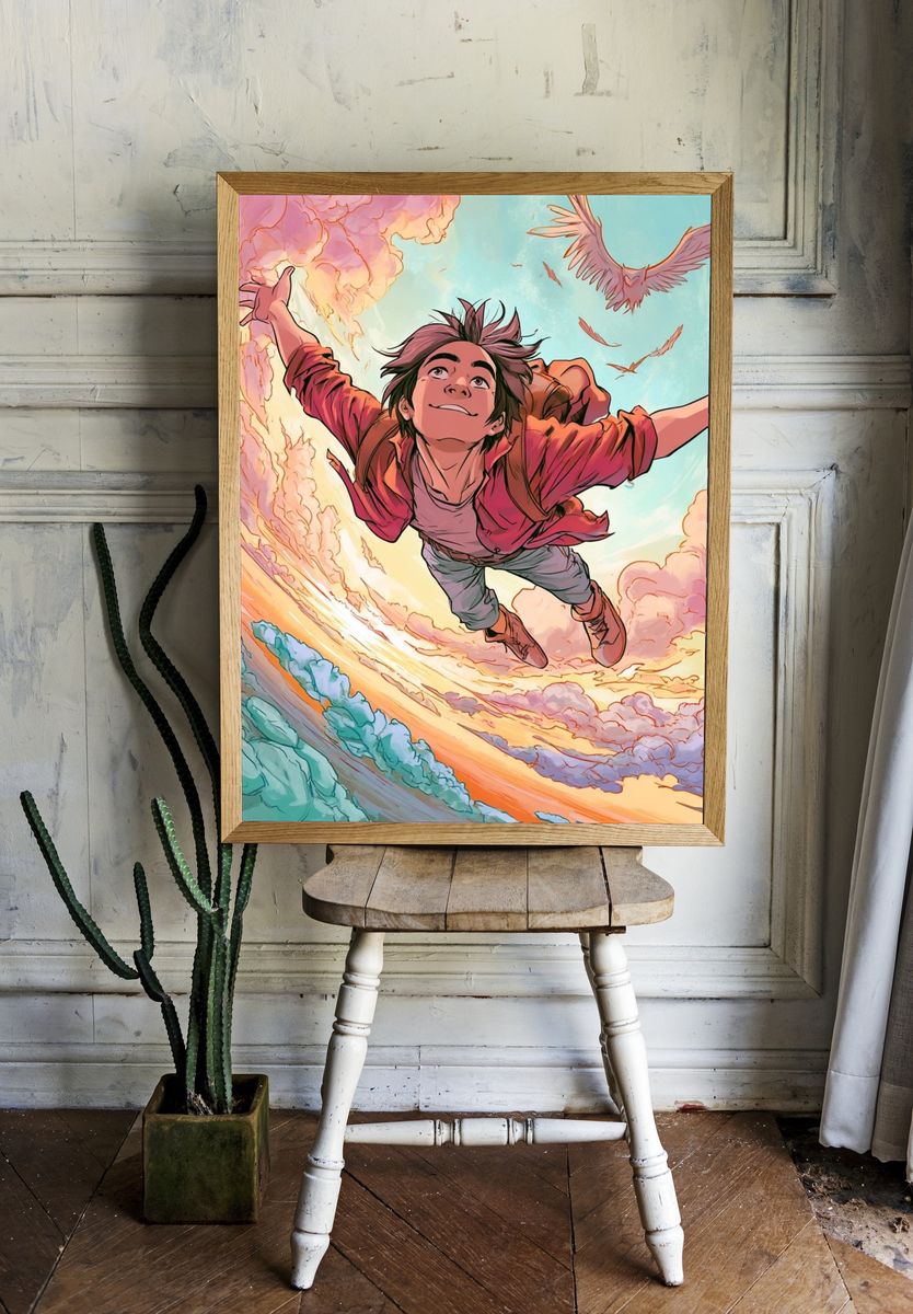 Skybound Boy Illustration Poster. room preview