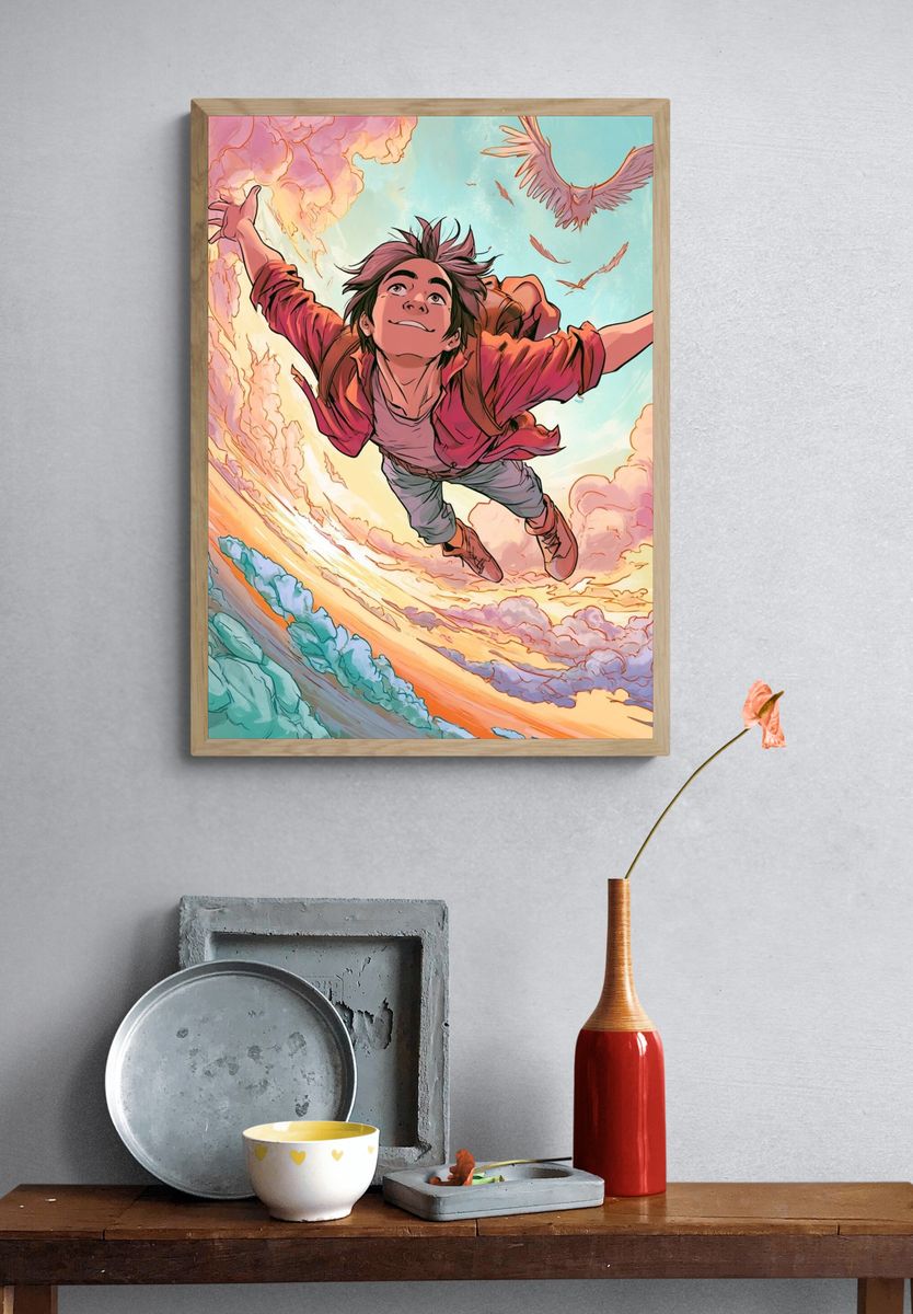 Skybound Boy Illustration Poster. — room view 3