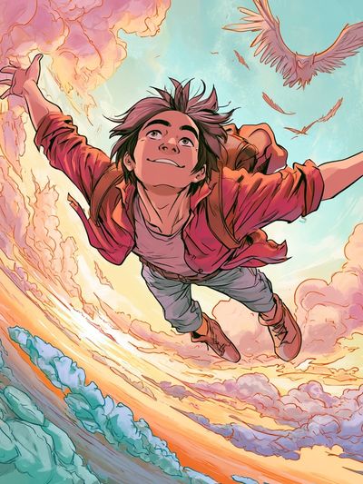 Skybound Boy Illustration Poster. poster