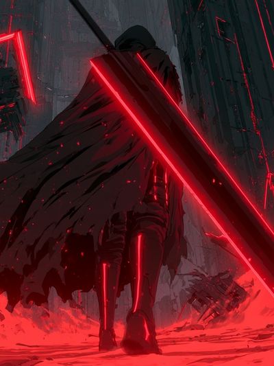 Red Neon Warrior Digital Art Poster.
