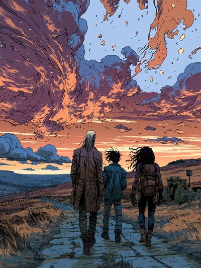 Anime Sunset Journey Poster. poster