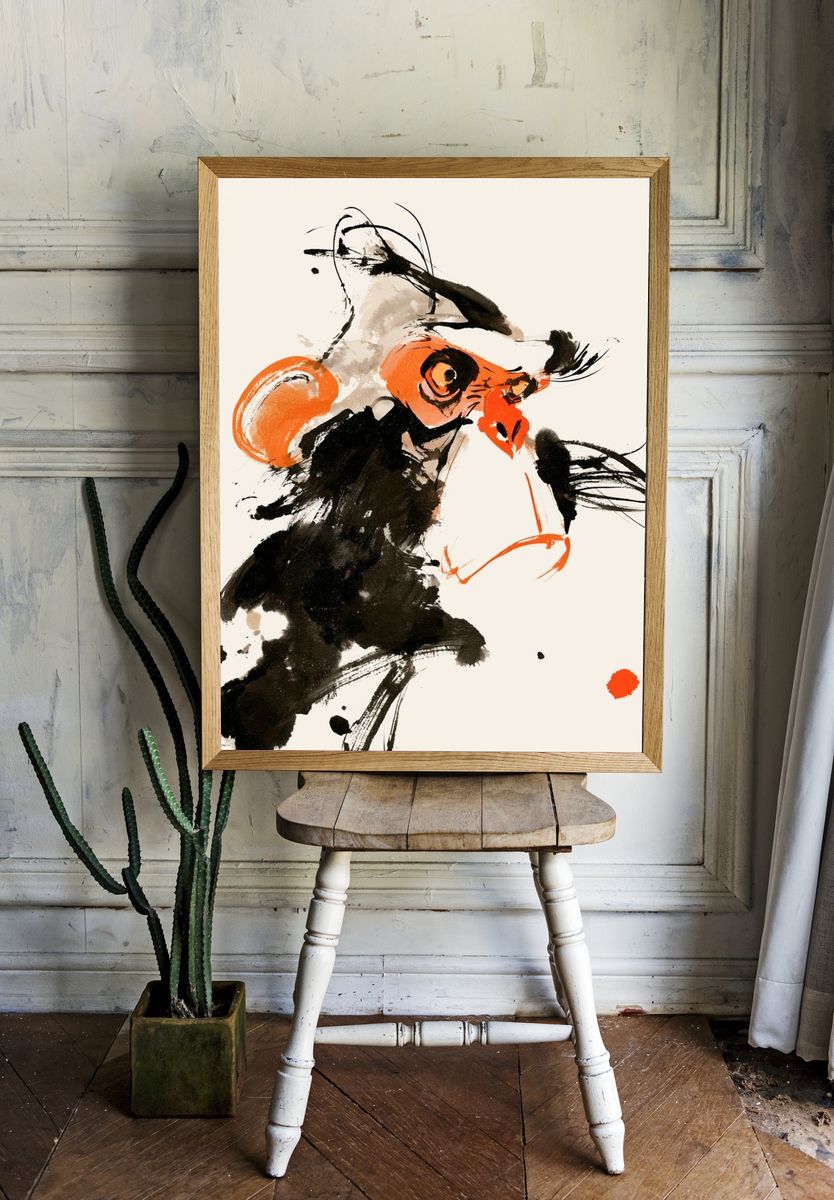 Abstract Rooster Ink Poster. — room view 1