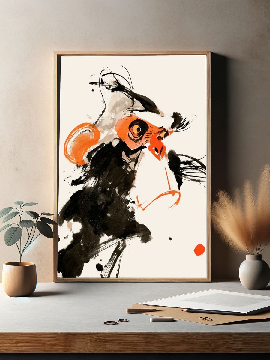Abstract Rooster Ink Poster. — room view 2