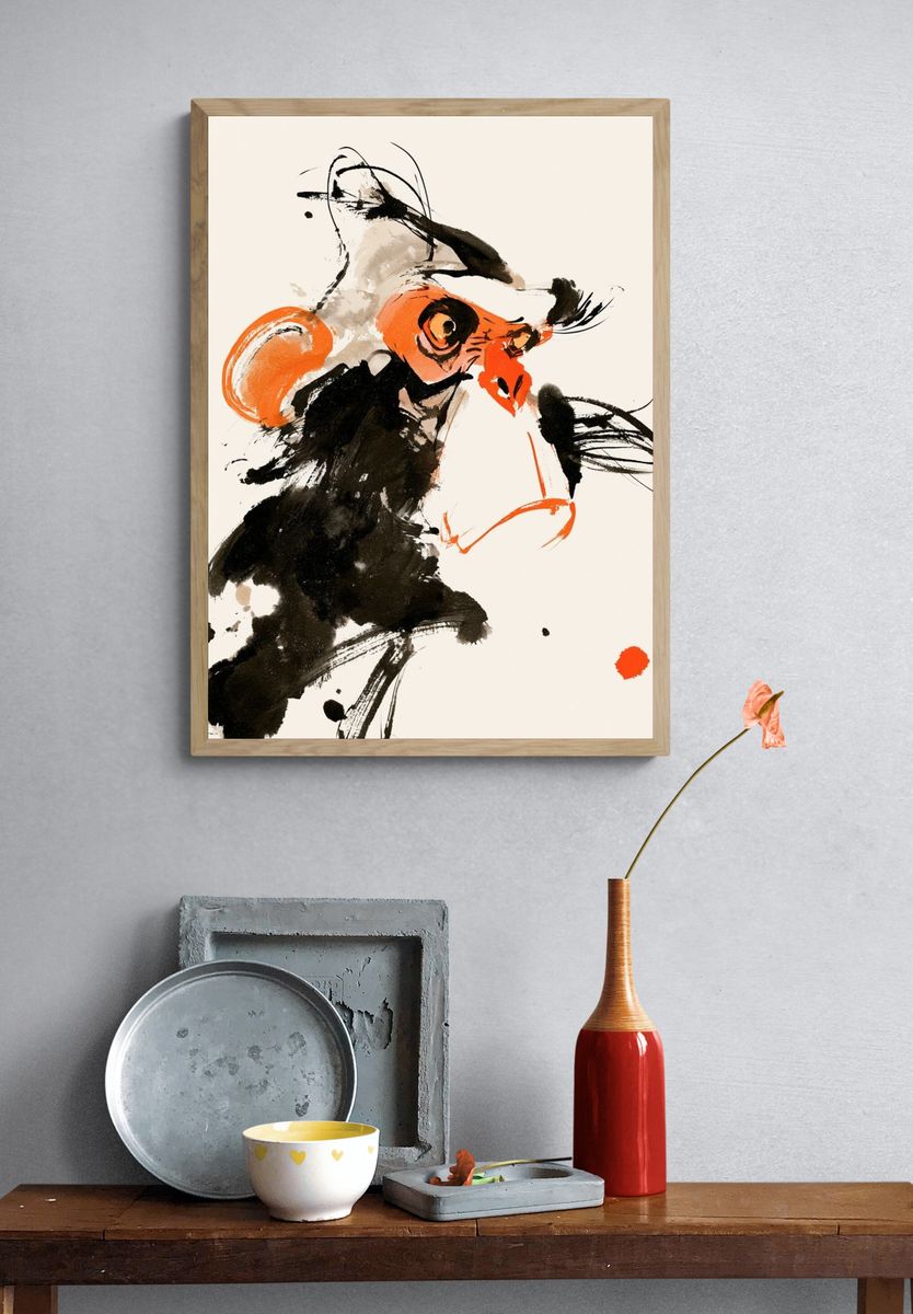 Abstract Rooster Ink Poster. — room view 3
