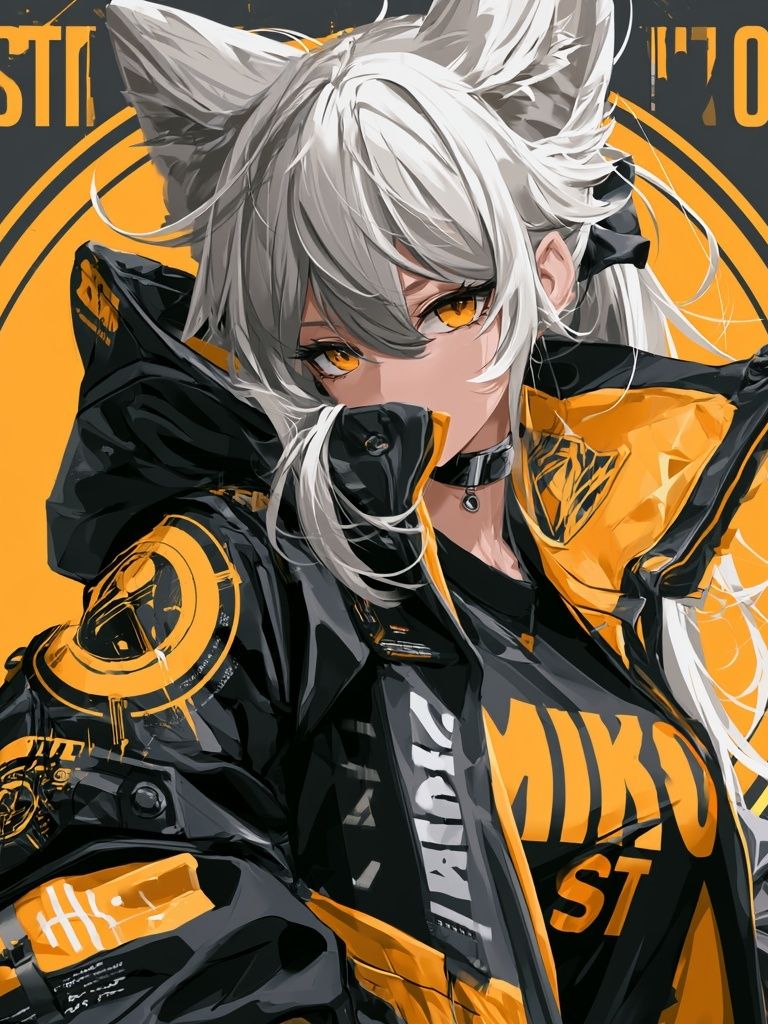 Cyberpunk Catgirl Portrait Poster. poster detail