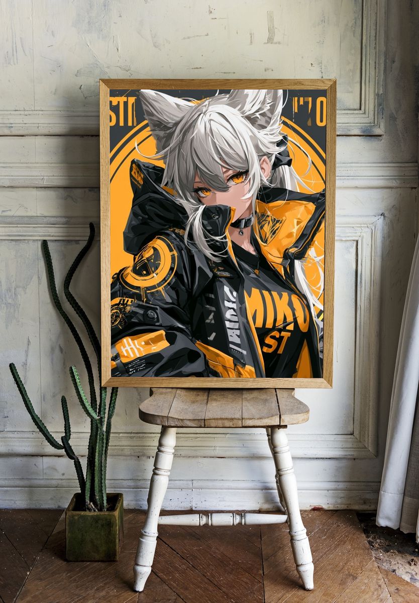 Cyberpunk Catgirl Portrait Poster. room preview