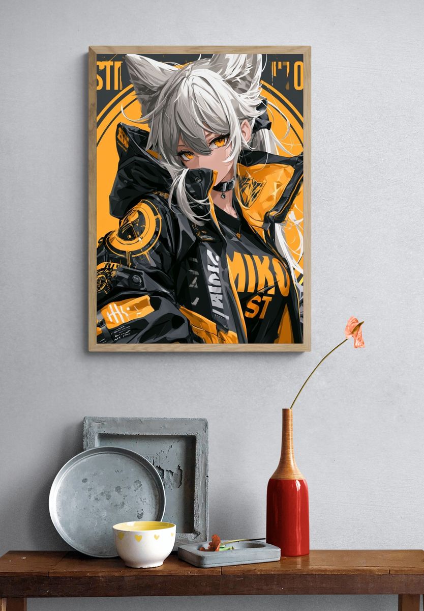 Cyberpunk Catgirl Portrait Poster. — room view 3