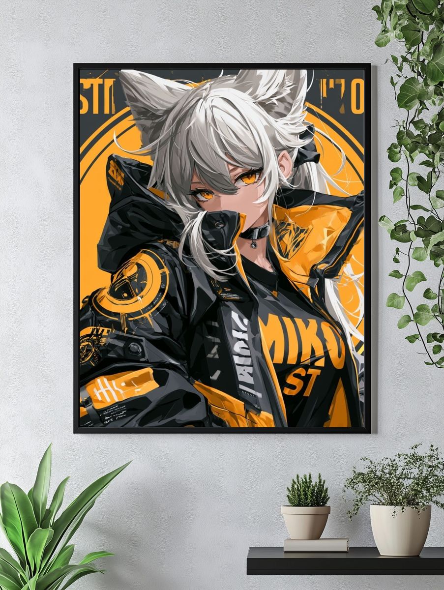 Cyberpunk Catgirl Portrait Poster. — room view 4