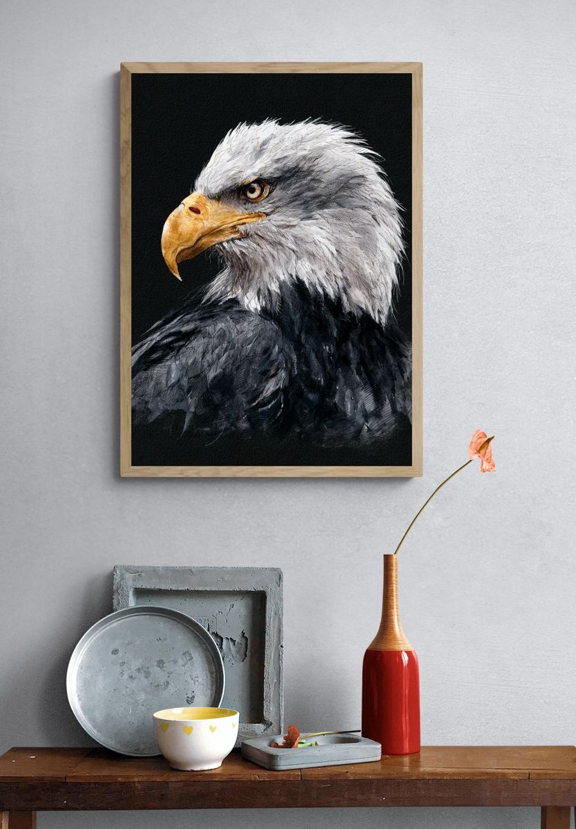 Bald Eagle Watercolor Poster. — room view 3