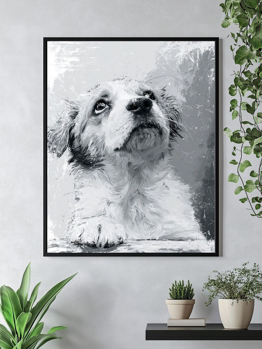 Dog Portrait Black-White Print. — room view 4