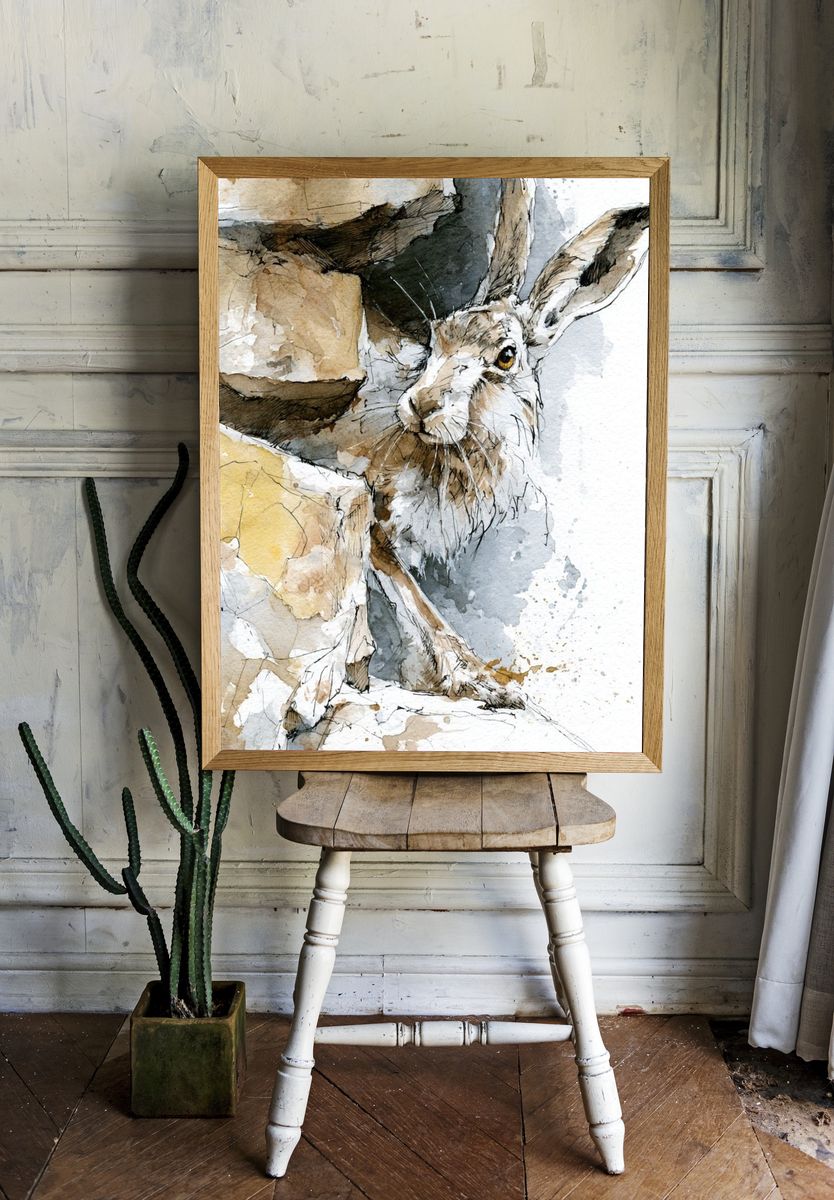 Hare Watercolor Poster. — room view 1