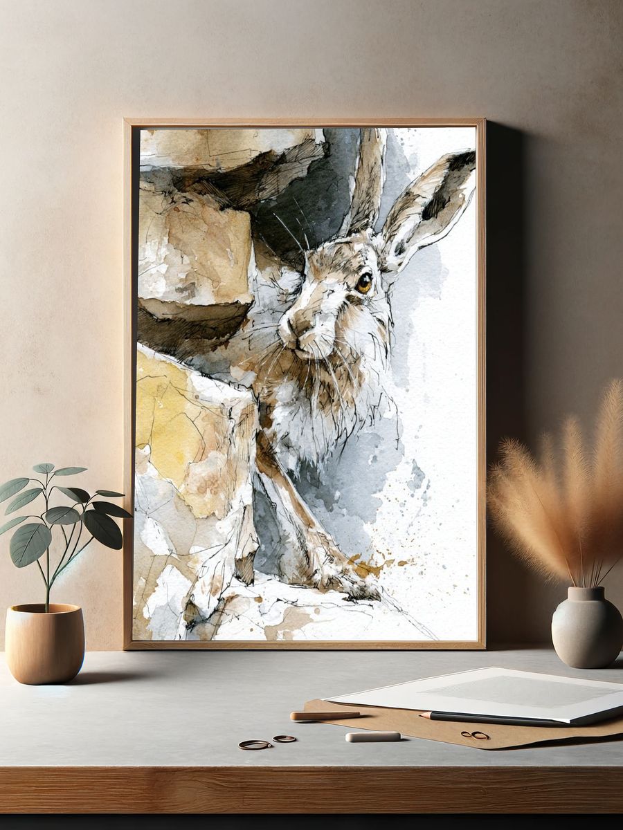 Hare Watercolor Poster. — room view 2