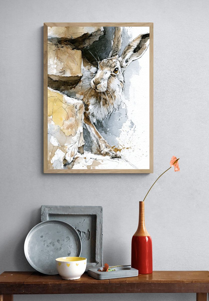 Hare Watercolor Poster. — room view 3