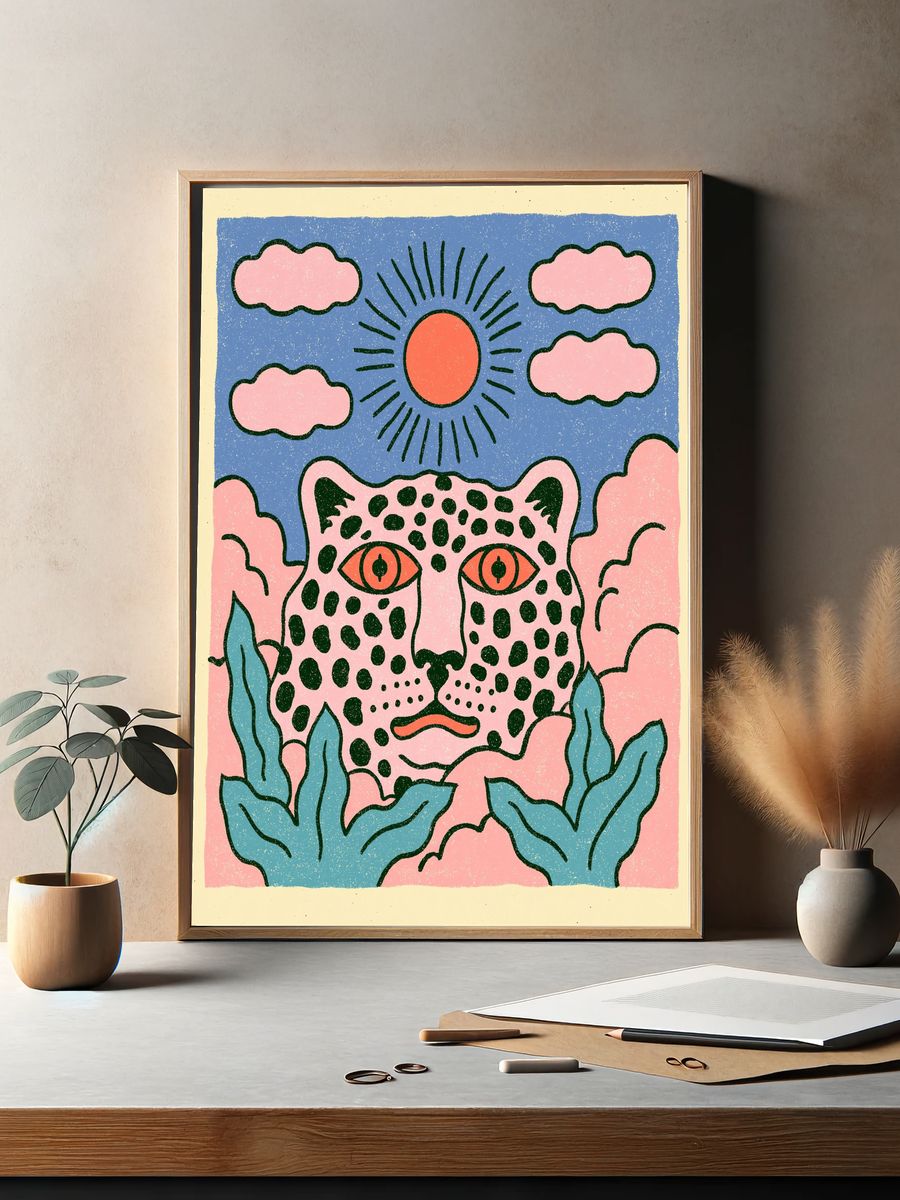 Leopard Sun Illustration Poster. — room view 2