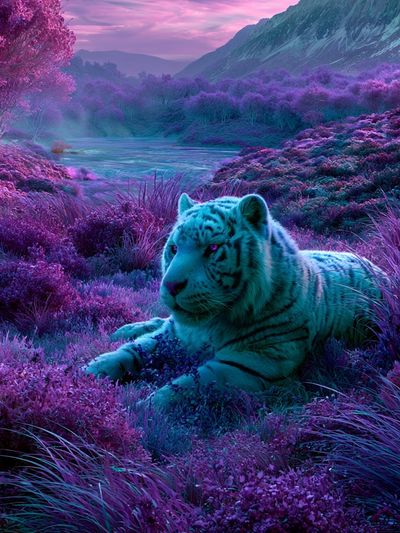 Neon White Tiger Landscape Poster. poster