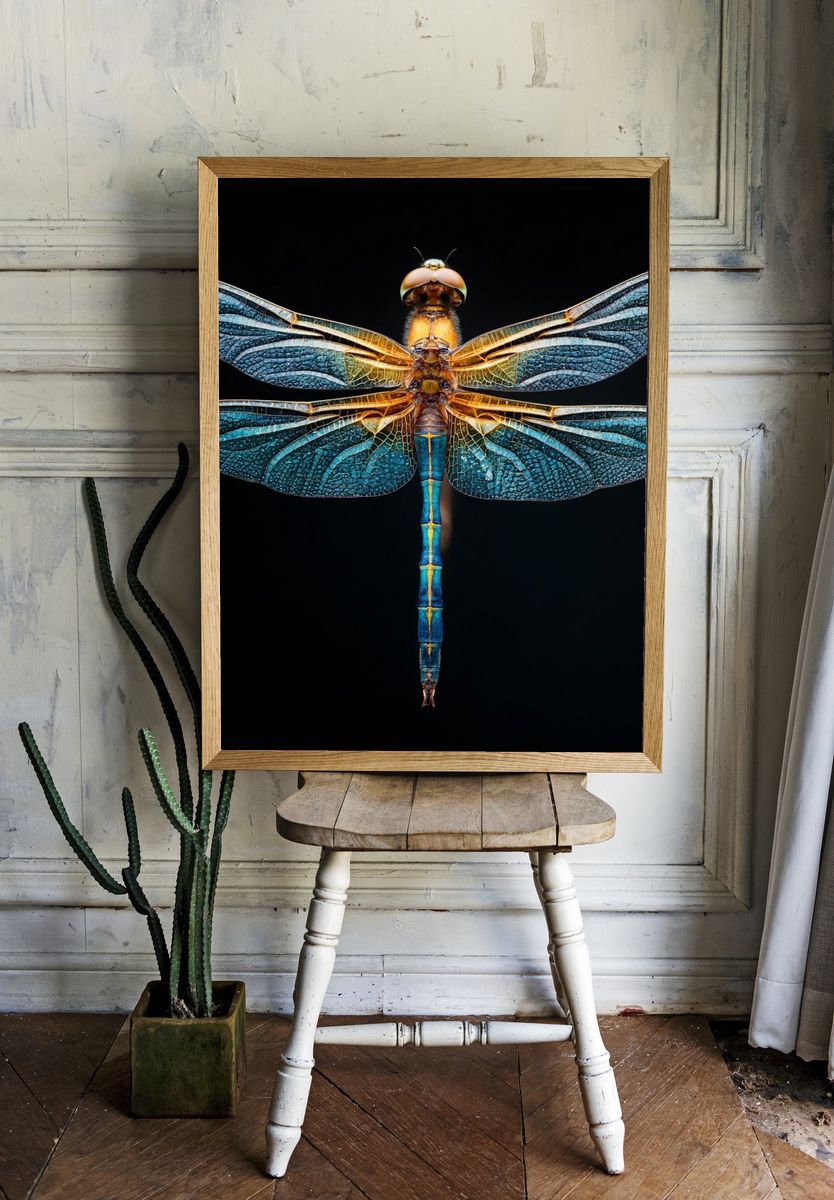 Blue Dragonfly Macro Photography Poster. — room view 1