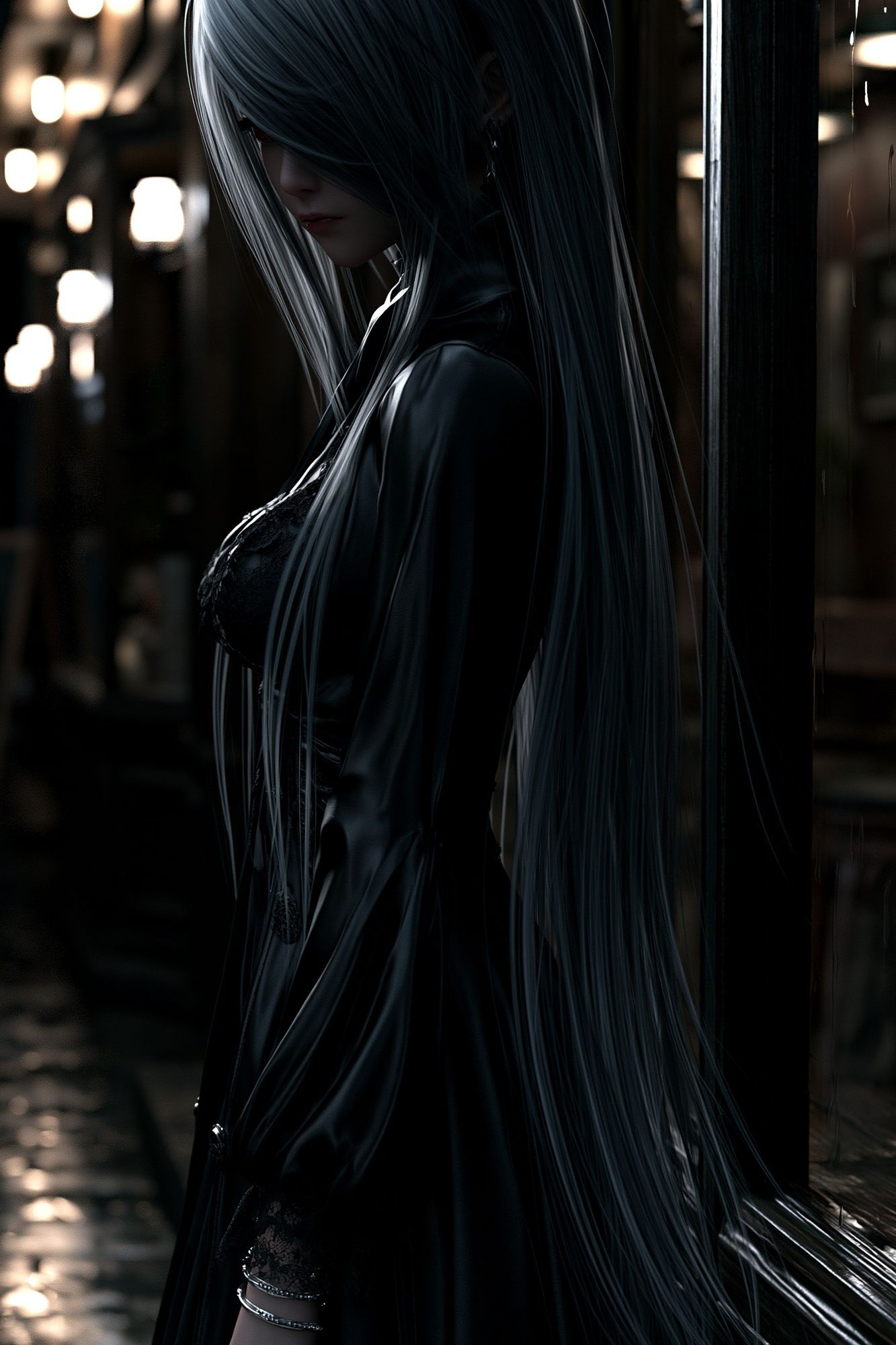 Silver-Haired Gothic Portrait Print. poster detail