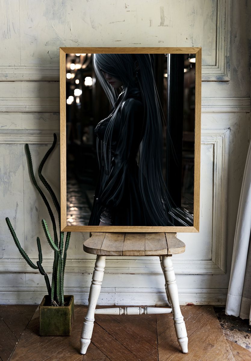 Silver-Haired Gothic Portrait Print. room preview