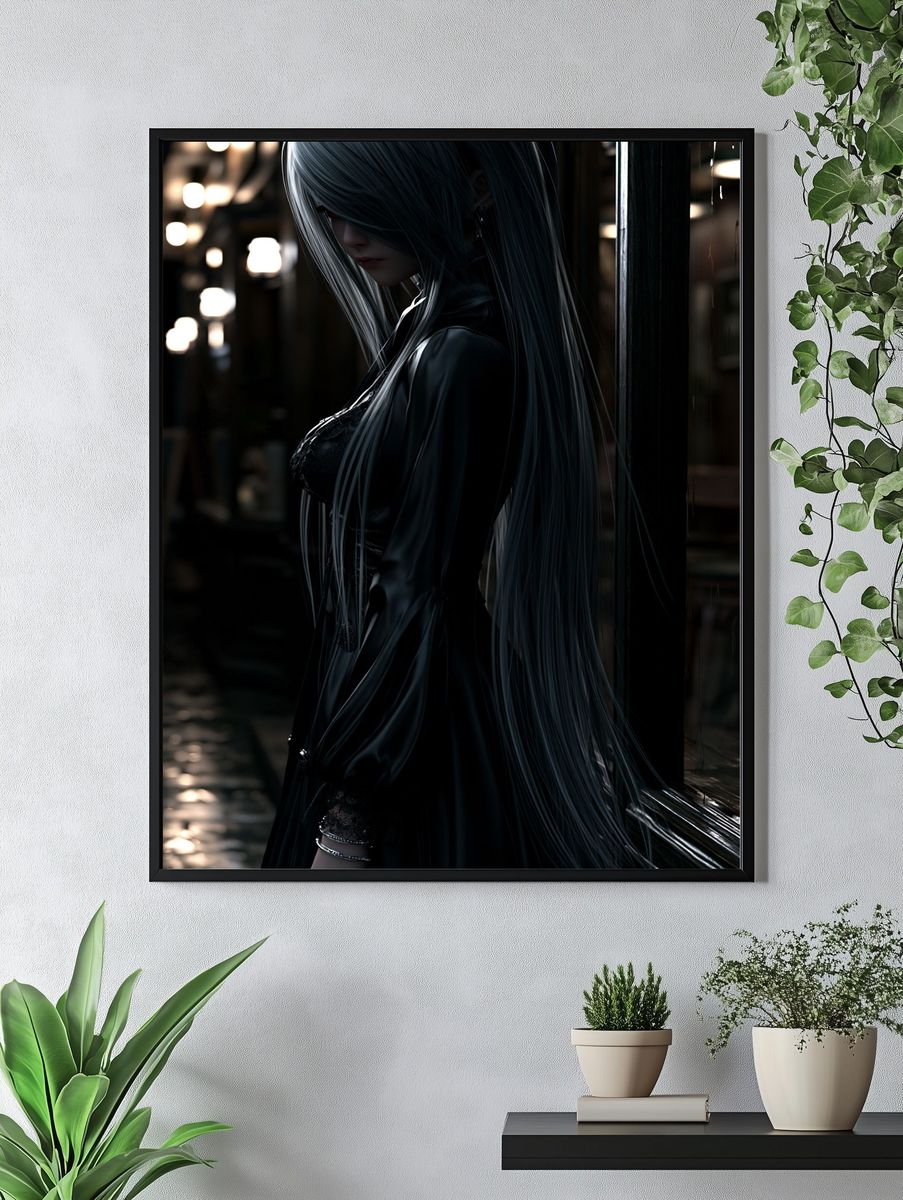 Silver-Haired Gothic Portrait Print. — room view 4