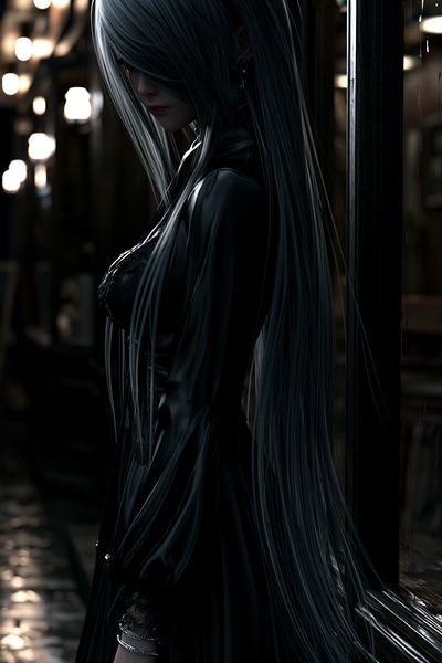 Silver-Haired Gothic Portrait Print. poster