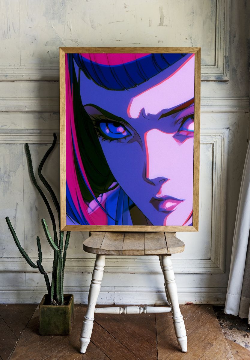 Neon Anime Portrait Poster. — room view 1