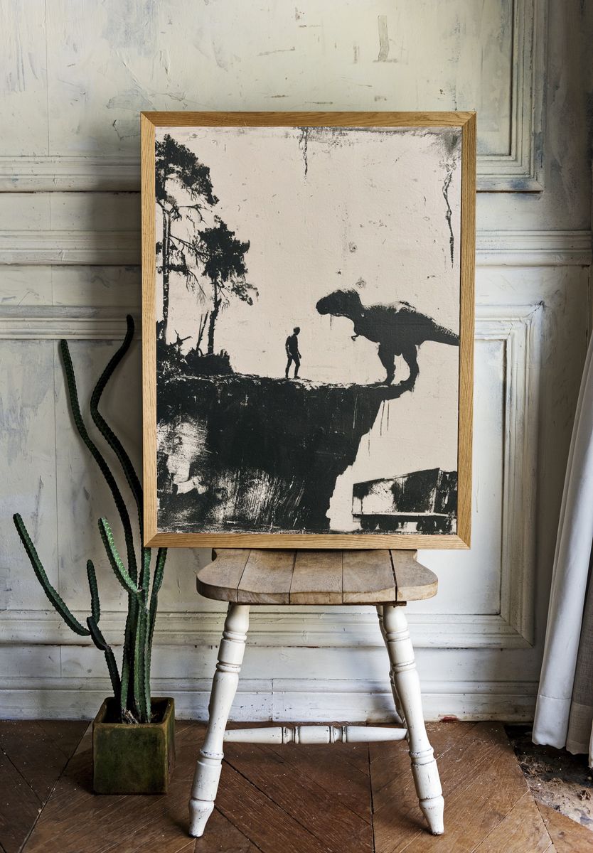 Dinosaur Cliff Encounter Print. — room view 1