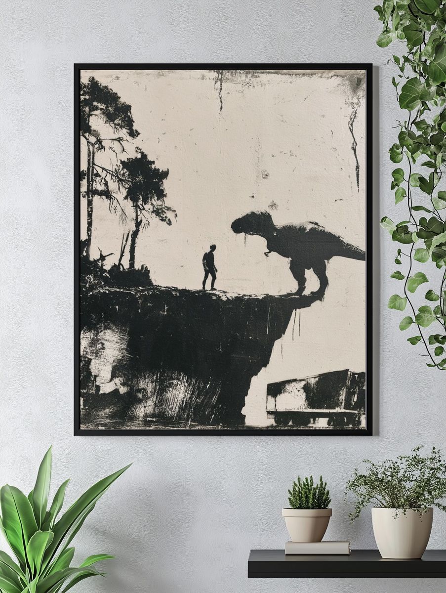 Dinosaur Cliff Encounter Print. — room view 4