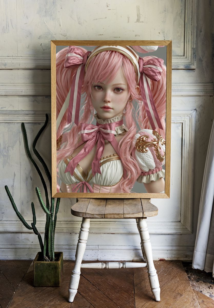 Pink Anime Doll Portrait Poster. — room view 1