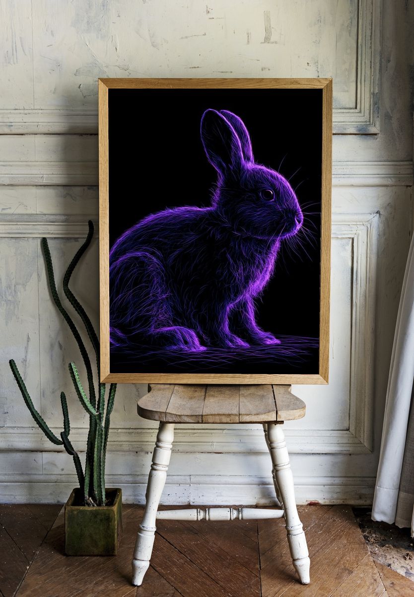 Neon Rabbit Illustration Poster. — room view 1