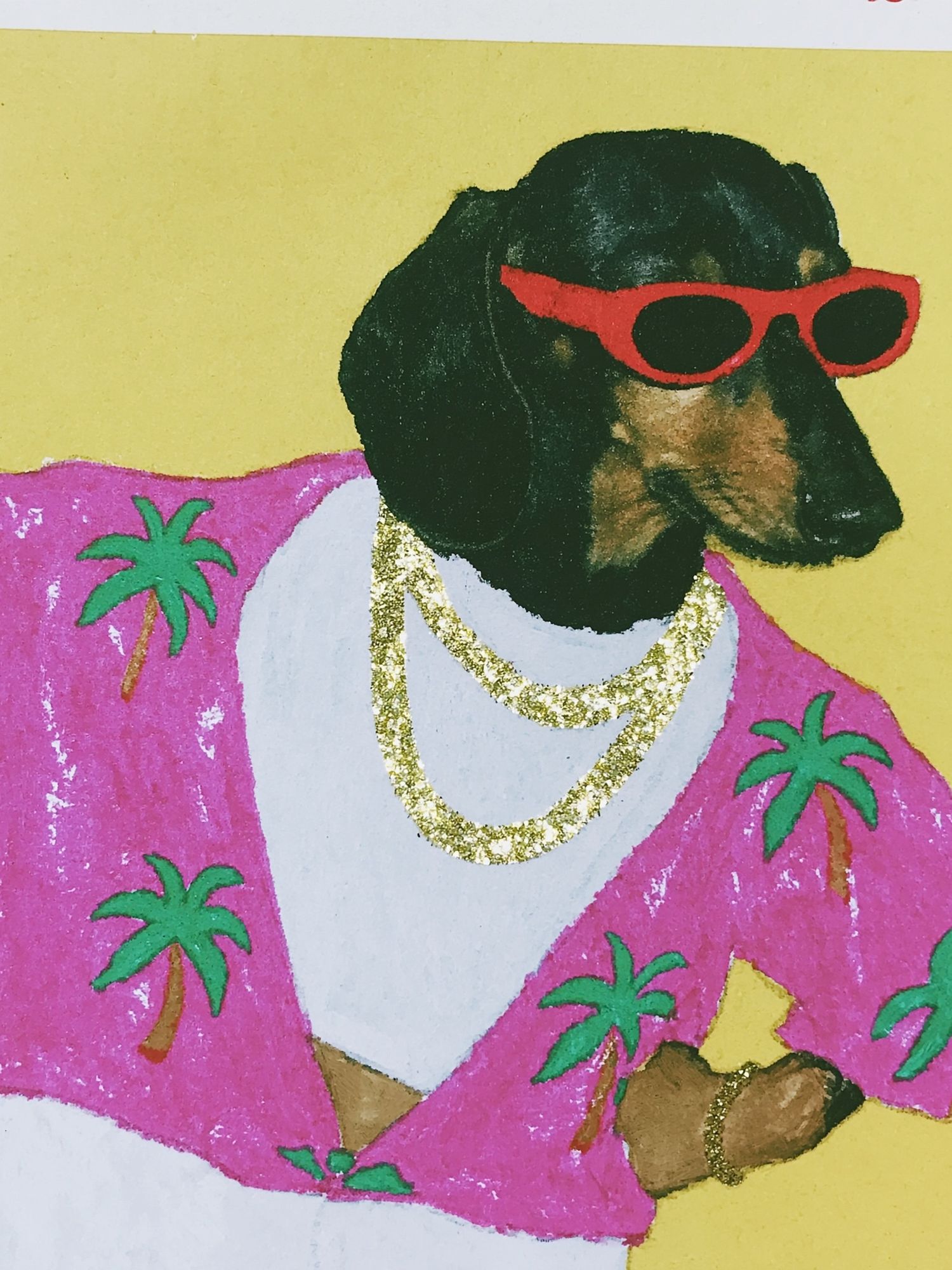 Dachshund in Pink Shirt Poster. poster detail
